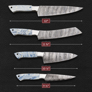 Handmade Damascus Epoxy Kitchen Knives