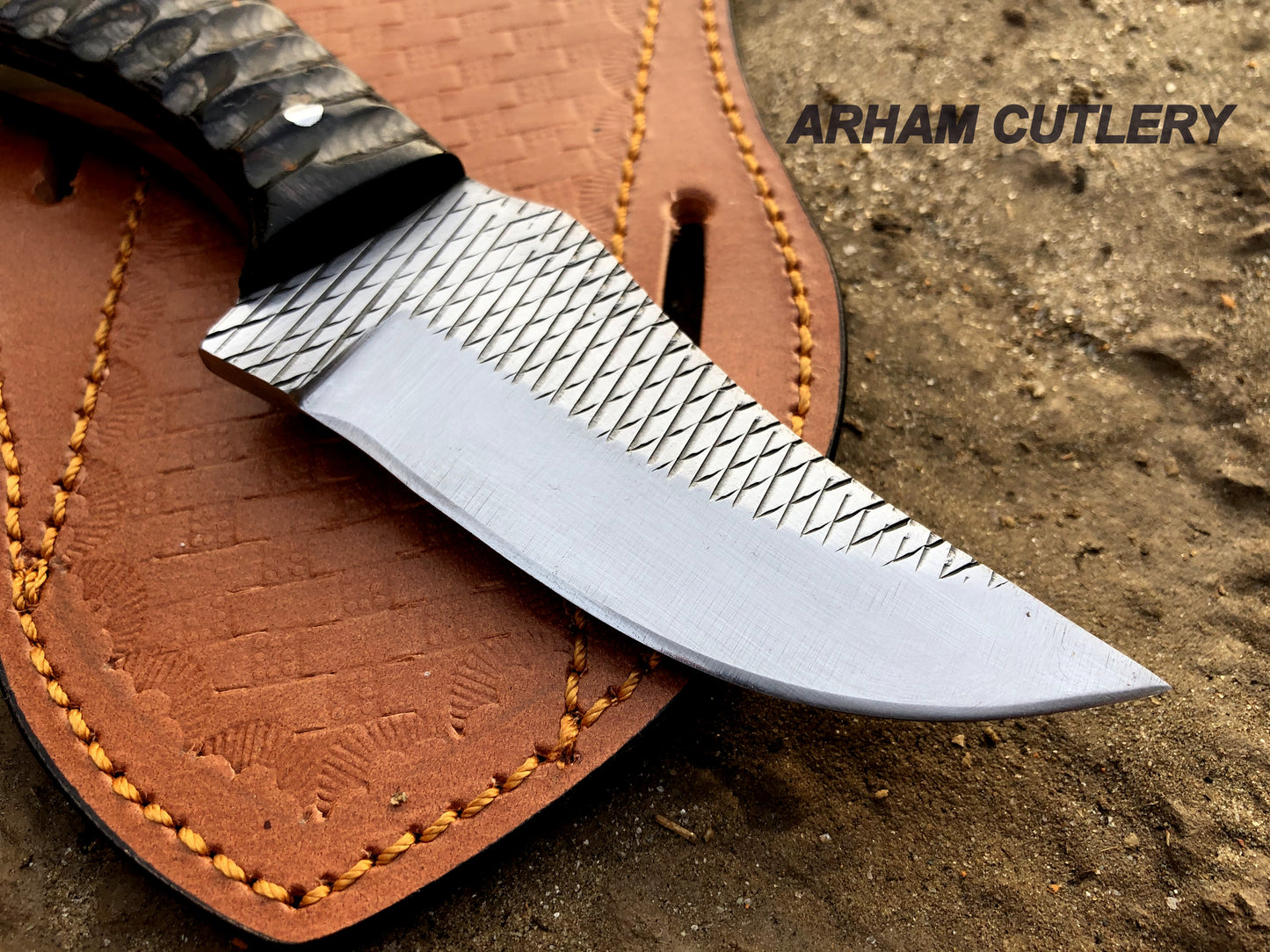 Ferrier Rasp File Skinning Knife With Cross Draw Leather Sheath , Arham Cutlery