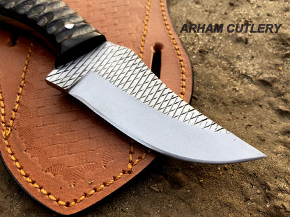 Ferrier Rasp File Skinning Knife With Cross Draw Leather Sheath , Arham Cutlery