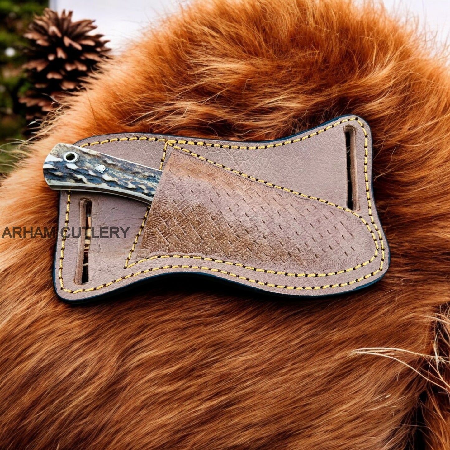 Stag Horn Handmade Rasp File Knife With Leather Sheath 