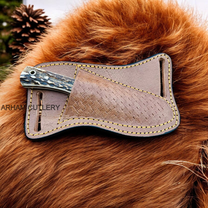 Stag Horn Handmade Rasp File Knife With Leather Sheath 