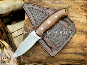 Vagabond Handmade Damascus Steel EDC Knife with Leather Sheath , Best For EDC Lover , Arham Cultery