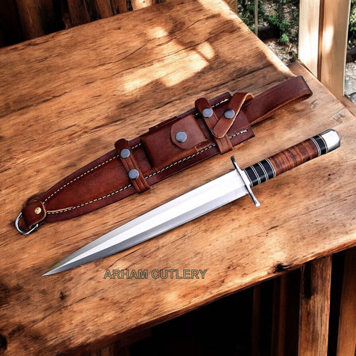 Viking Asger-Spear D2 Stiletto Toothpick Dagger With Leather Sheath 