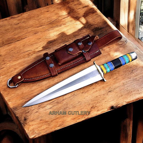 Viking Fore-Bear D2 Wide Combat Dagger With Leather Sheath 