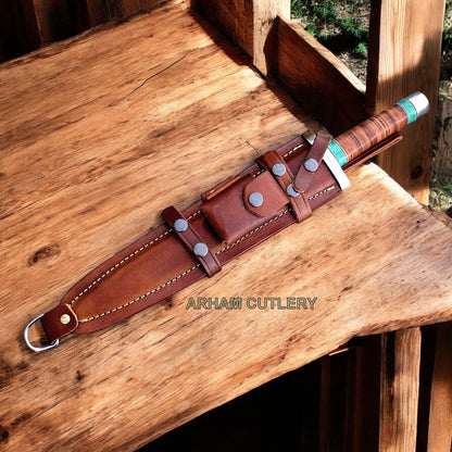 Viking Snake-Eye D2 Toothpick Combat Dagger With Leather Sheath 