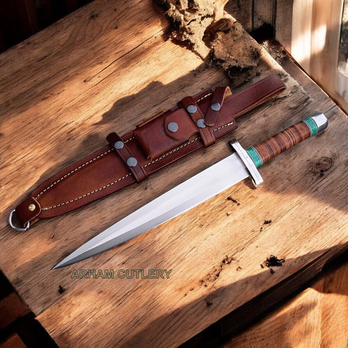 Viking Snake-Eye D2 Toothpick Combat Dagger With Leather Sheath 