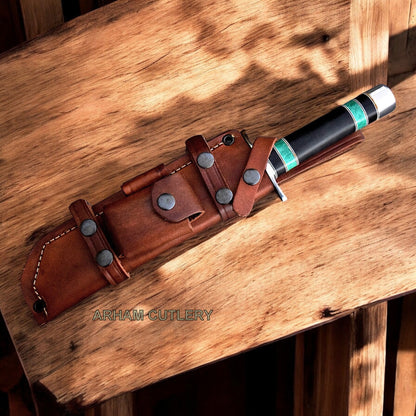 Viking War-Tooth D2 Combat Bowie Knife With Leather Sheath 