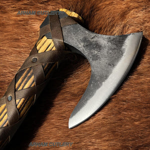 Old Ragnar Viking Axe With Leather Wrap