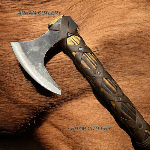 Old Ragnar Viking Axe With Leather Wrap