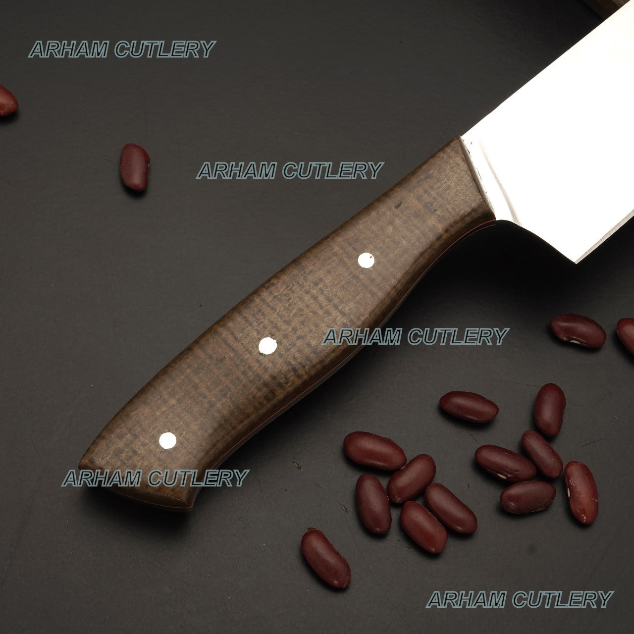 Custom Hand Made D2 Steel High Polish Kitchen Knife With Leather Sheath