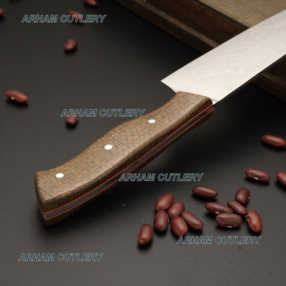 Custom Hand Made D2 Steel High Polish Kitchen Knife With Leather Sheath