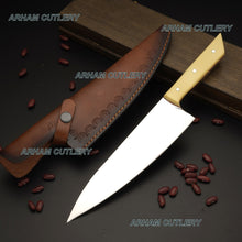 Lade das Bild in den Galerie-Viewer, Hand Made D2 Steel Razor Sharp Kitchen Knife Chef Knife With Leather Sheath
