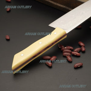 Hand Made D2 Steel Razor Sharp Kitchen Knife Chef Knife With Leather Sheath