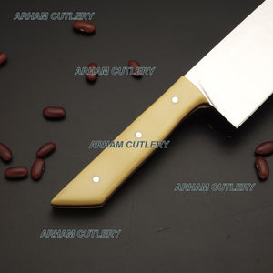 Hand Made D2 Steel Razor Sharp Kitchen Knife Chef Knife With Leather Sheath