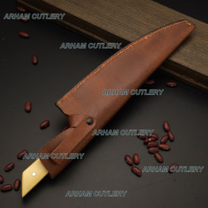 Hand Made D2 Steel Razor Sharp Kitchen Knife Chef Knife With Leather Sheath