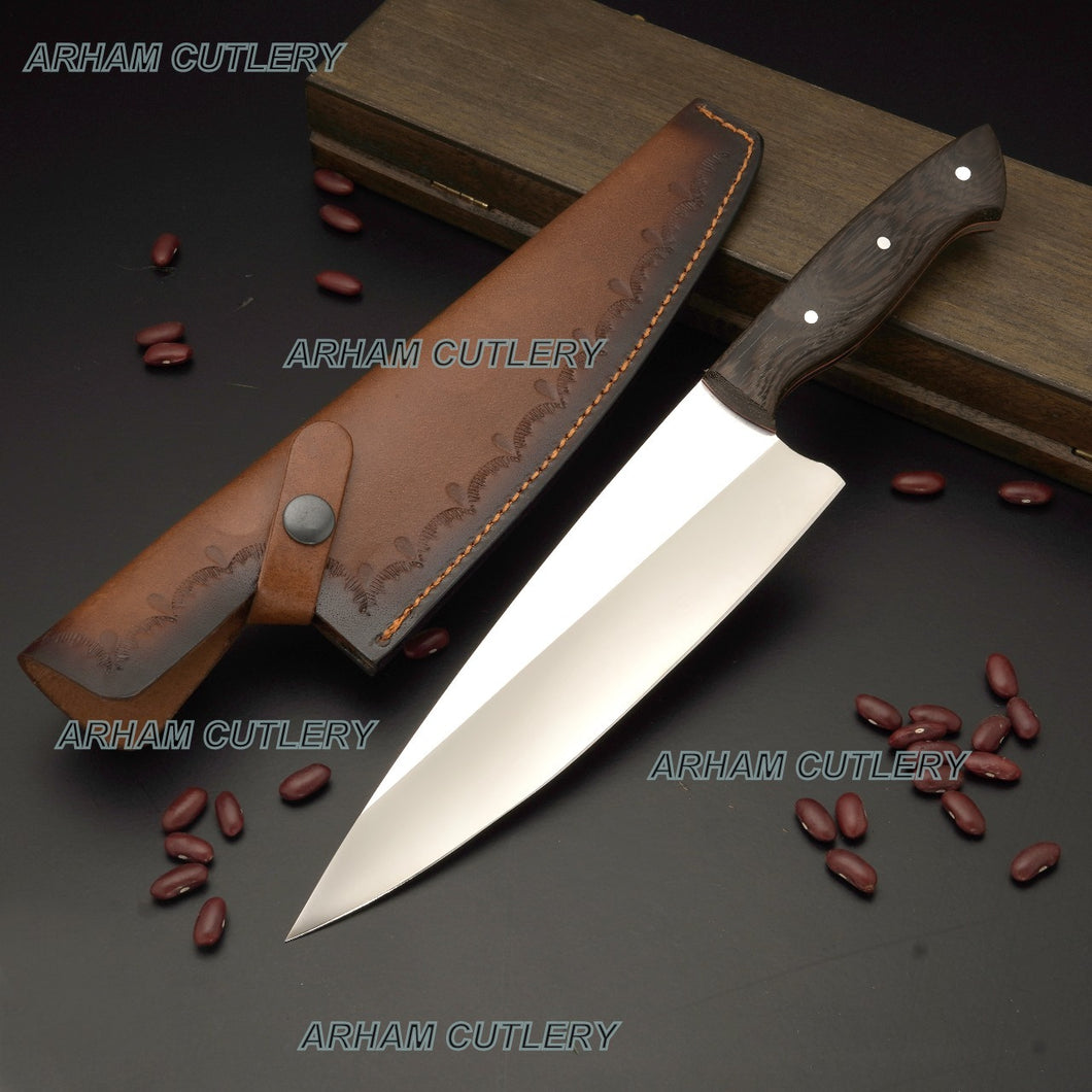 Best Kitchen Knife With Leather Sheath , Handmade Razor Sharp Chef Knife