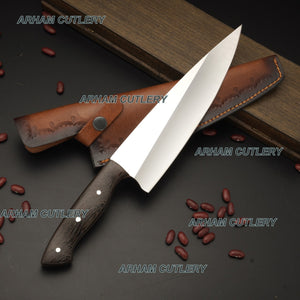 Best Kitchen Knife With Leather Sheath , Handmade Razor Sharp Chef Knife