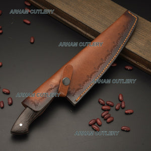 Best Kitchen Knife With Leather Sheath , Handmade Razor Sharp Chef Knife