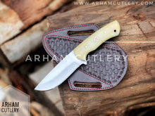 Load image into Gallery viewer, Winter&#39;s Wrath Handmade D2 Steel 9&quot; Handmade Fixed Blade With Cowhide Leather Sheath , Camel Bone Knife , Best Gift For Hunter
