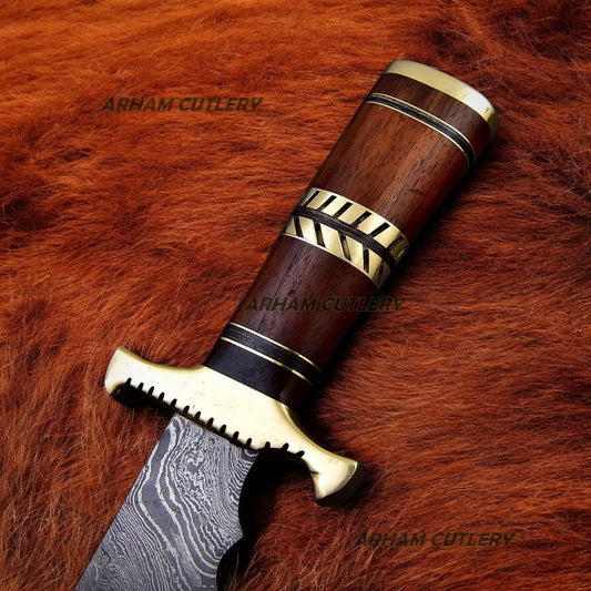 Zig Zag Handmade Damascus Steel Bowie Knife With Leather Sheath