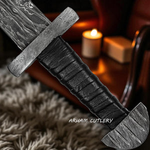 Firestorm Damascus Steel Medieval Sword with Leather Sheath – Arham Cutlery