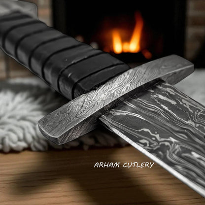 Firestorm Damascus Steel Medieval Sword with Leather Sheath – Arham Cutlery