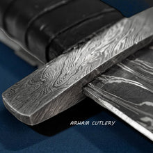 Cargar imagen en el visor de la galería, Firestorm Damascus Steel Medieval Sword with Leather Sheath – Arham Cutlery
