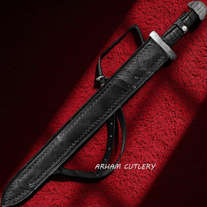 Firestorm Damascus Steel Medieval Sword with Leather Sheath – Arham Cutlery