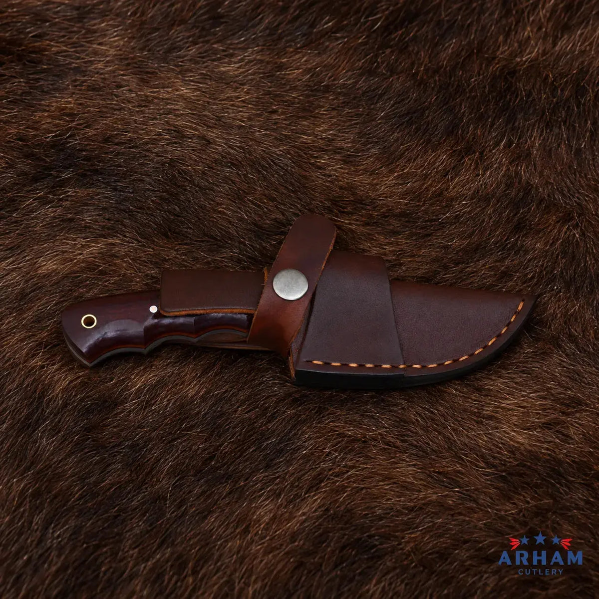 Scarlet Archcrest™ Damascus Hunting Knife – Red Micarta Handle Arham Cutlery