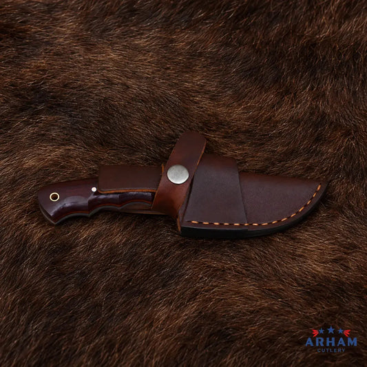 Scarlet Archcrest™ Damascus Hunting Knife – Red Micarta Handle Arham Cutlery