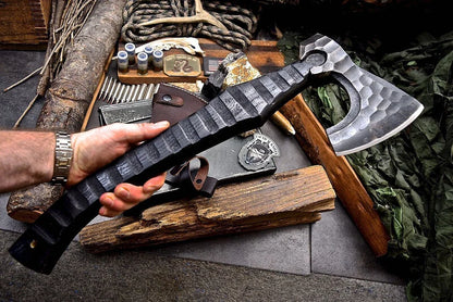 Custom Hand-Forged Viking Axe with 1095 Steel Head & Ash Wood Grip – 19.25” Arham Cutlery