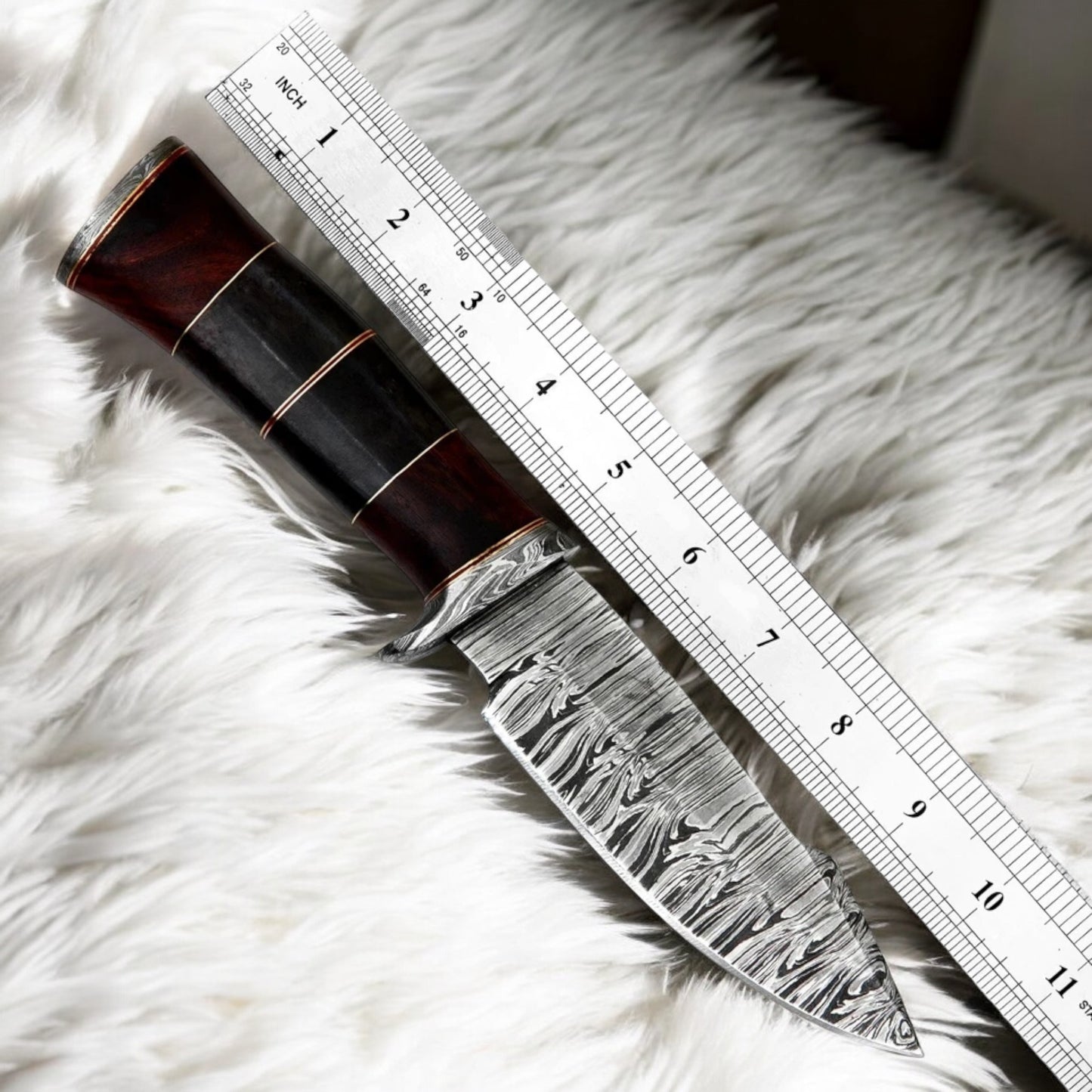 11” Custom Handmade Damascus Steel Knife with Buffalo Horn Handle & Leather Sheath | Arham Cutlery