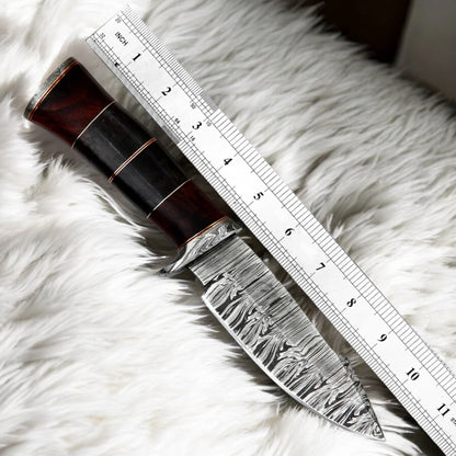 11” Custom Handmade Damascus Steel Knife with Buffalo Horn Handle & Leather Sheath | Arham Cutlery