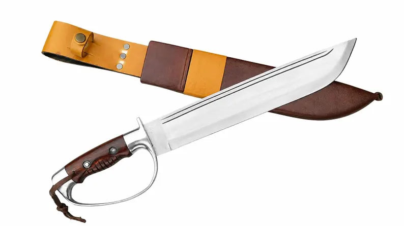 Large D2 Bowie Knife with Rosewood Grip, Steel D-Guard & Sheath Arham Cutlery
