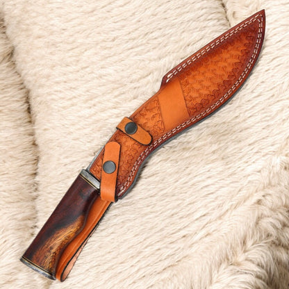 15” Custom Handmade Damascus Kukri Knife with Wood Handle & Leather Sheath | Arham Cutlery