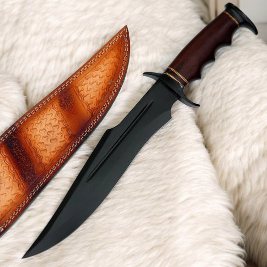 17.5” Custom Handmade D2 Steel Bowie Knife with Wood Handle & Leather Sheath | Arham Cutlery