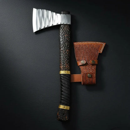 Viking Style Carbon Steel Axe with Leather Wrapped Handle and Sheath Arham Cutlery