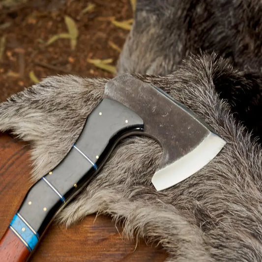 Custom Handmade Outdoor Hatchet with Turquoise & Resin Handle | 1095 High Carbon Steel Bushcraft Axe Arham Cutlery