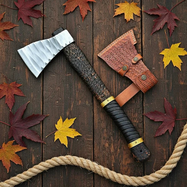 Viking Style Carbon Steel Axe with Leather Wrapped Handle and Sheath Arham Cutlery