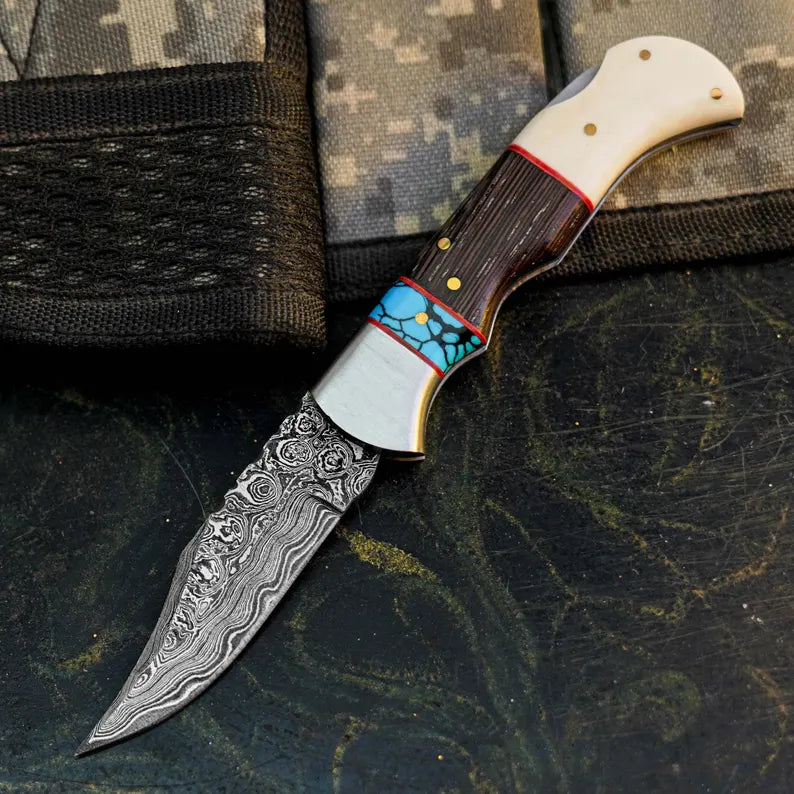 Handmade Damascus Knife with Camel Bone & Wenge Wood Handle Arham Cutlery