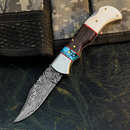 Handmade Damascus Knife with Camel Bone & Wenge Wood Handle Arham Cutlery