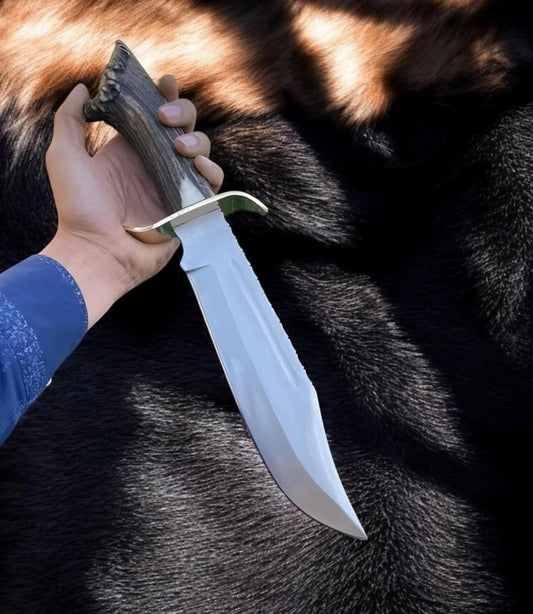 Handmade Carbon Steel Bowie Knife – Stag Antler Handle Hunting & Survival Blade | Arham Cutlery