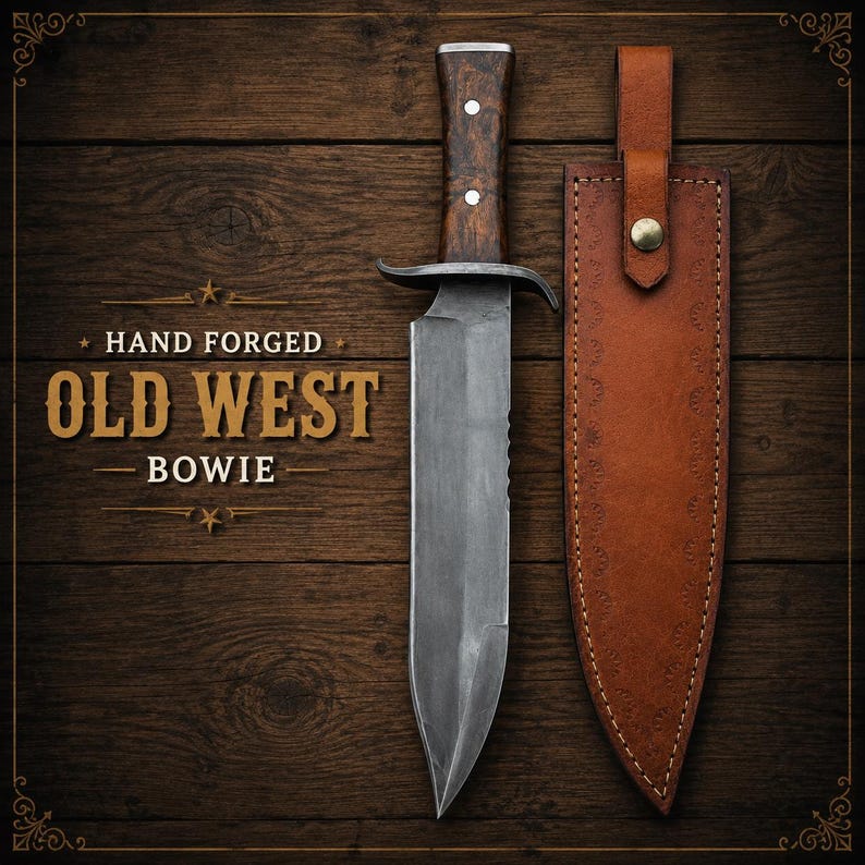 Classic Carbon Steel Bowie Knife with Wood Grip & Leather Sheath Arham Cutlery