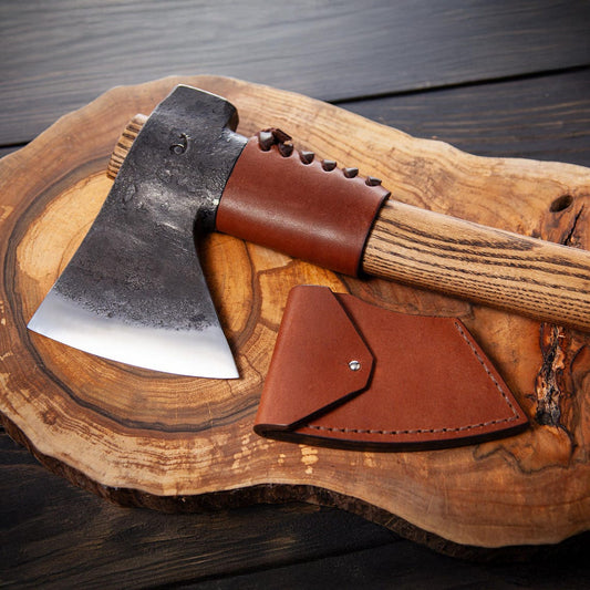 Arham Cutlery Trailblazer Forged Axe – Carbon Steel Camping Hatchet with Hammer Back & Leather Case Arham Cutlery