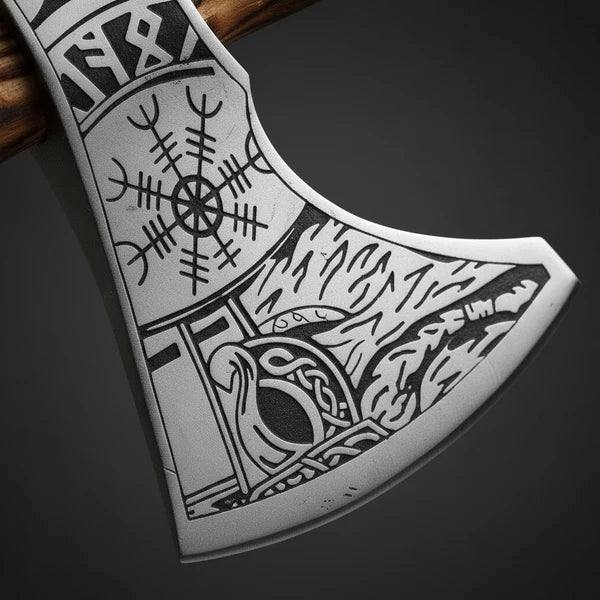 Carved Norse Axe with Engraved High Carbon Steel Head Arham Cutlery