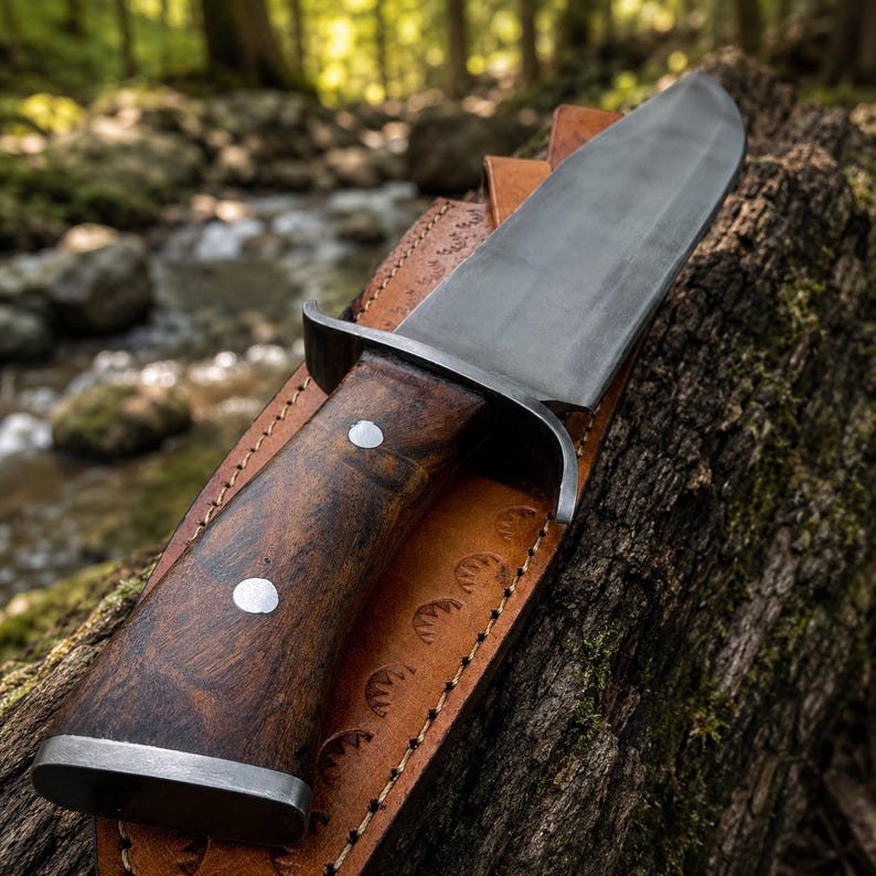 Classic Carbon Steel Bowie Knife with Wood Grip & Leather Sheath Arham Cutlery