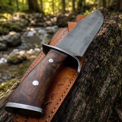 Classic Carbon Steel Bowie Knife with Wood Grip & Leather Sheath Arham Cutlery