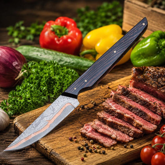 Custom Copper Damascus Kitchen Knife | Handmade 440C Steel Chef Knife with Wenge Wood Handle Arham Cutlery