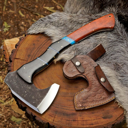 Custom Handmade Outdoor Hatchet with Turquoise & Resin Handle | 1095 High Carbon Steel Bushcraft Axe Arham Cutlery