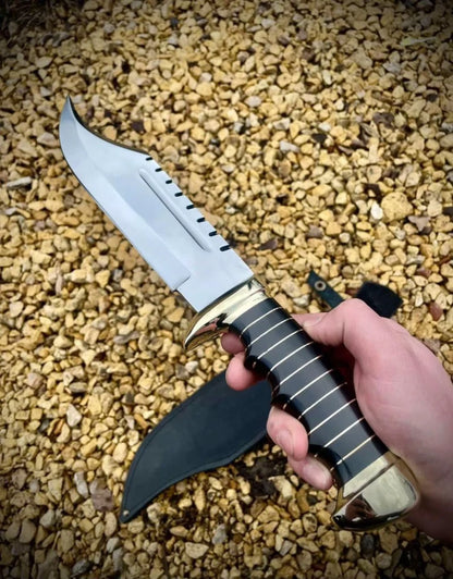 Custom Handmade D2 Steel Hunting Knife with Buffalo Horn Handle & Leather Sheath | Arham Cutlery